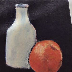 Modern Art Canvas with Bottle and Orange